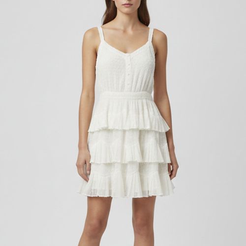 Swiss Dots Chiffon Tiered Rustivan Mini Dress M - Maje - Modalova