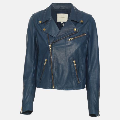 Maje Blue Leather Biker Jacket M - Maje - Modalova