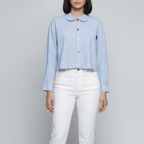 Blue/ Cotton Button Front Crop Top M - Maje - Modalova
