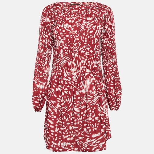 Maje Red Printed Pleated Full Sleeves Mini Dress S - Maje - Modalova