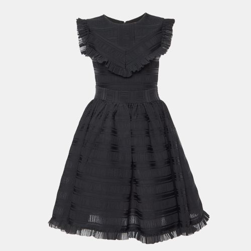 Maje Black Patterned Jersey Ruffled Mini Dress S - Maje - Modalova