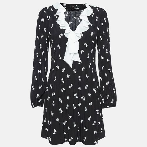 Maje Black Bow Print Plisse Ruffled Rockale Mini Dress M - Maje - Modalova