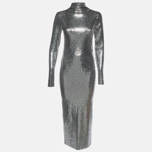 Maje Silver/Black Sequin High Neck Midi Dress S - Maje - Modalova