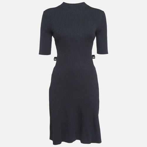 Maje Black Rib Knit Cut-Out Detail Midi Dress L - Maje - Modalova