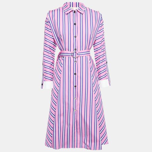 Maje Pink Stripe Cotton Button Front Belted Midi Dress S - Maje - Modalova