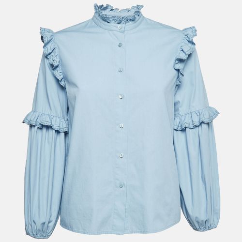 Maje Blue Cotton Lace Ruffle Detail Shirt M - Maje - Modalova