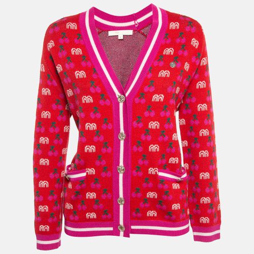 Maje Red March Cherry Jacquard Knit Cardigan S - Maje - Modalova