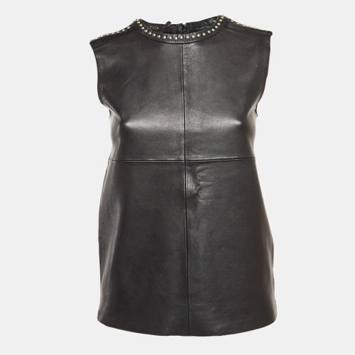 Maje Black Studded Leather and Jersey Sleeveless Top S - Maje - Modalova