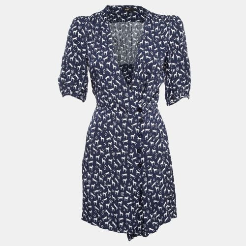 Maje Blue Horse Print Crepe Buttoned Mini Wrap Dress S - Maje - Modalova