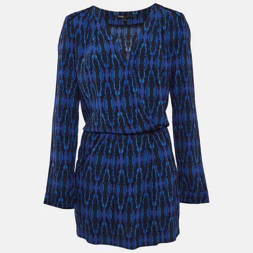 Maje Blue Printed Crepe Long Sleeve Mini Dress L - Maje - Modalova