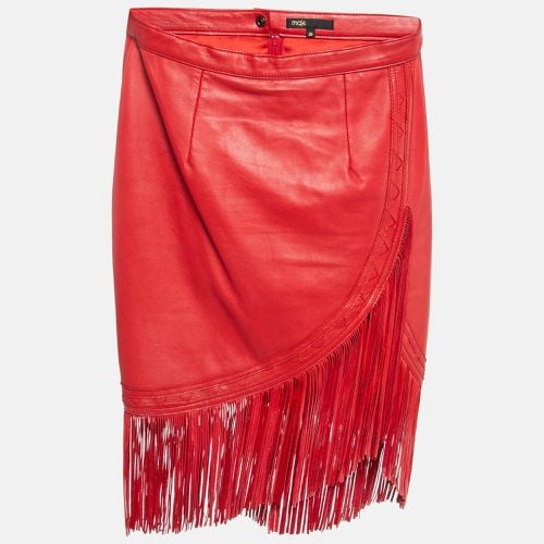 Maje Red Leather Fringe Detail Mini Skirt M - Maje - Modalova