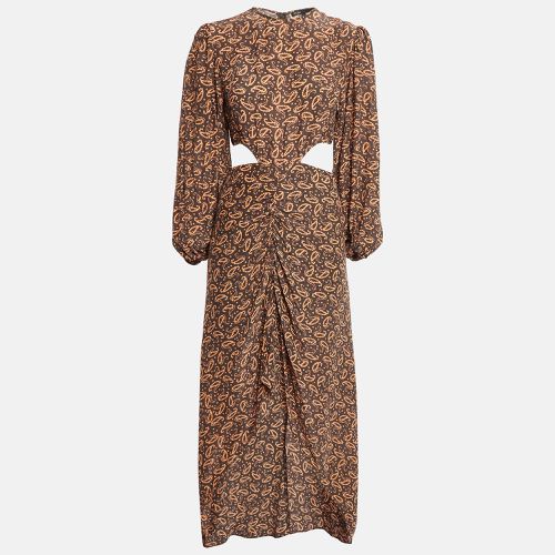 Maje Brown Paisley Print Silk Blend Cut-Out Ruched Maxi Dress S - Maje - Modalova