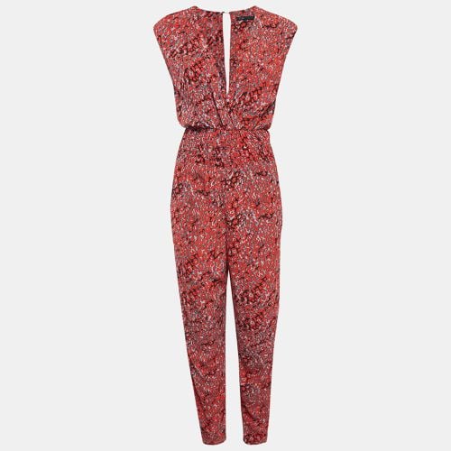 Maje Red Printed Crepe Smocked Detail Jumpsuit M - Maje - Modalova