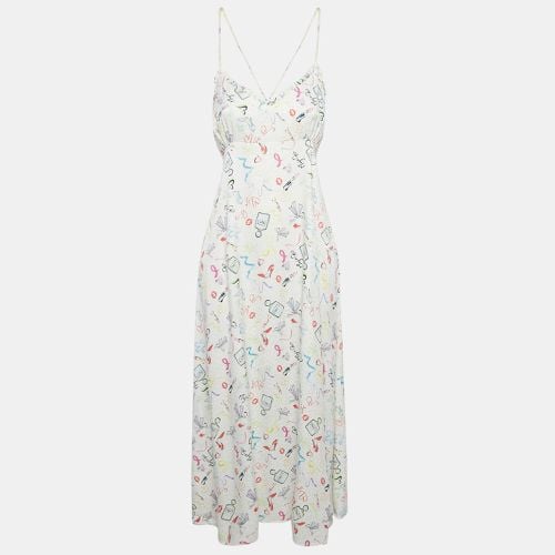 Maje White Printed Crepe Lace-Up Retake Midi Dress L - Maje - Modalova