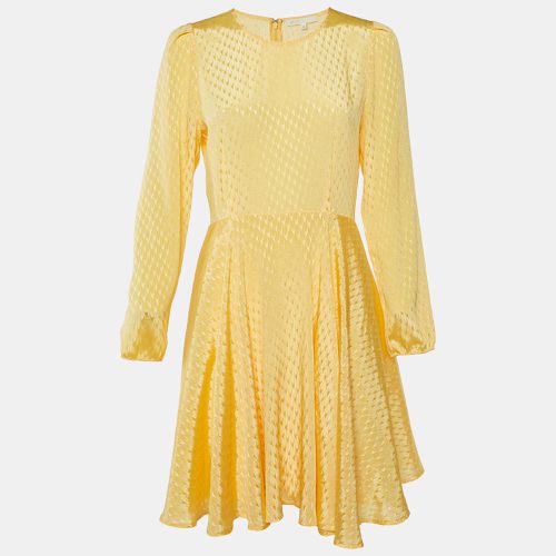 Maje Yellow Crepe Textured Mini Flared Dress L - Maje - Modalova