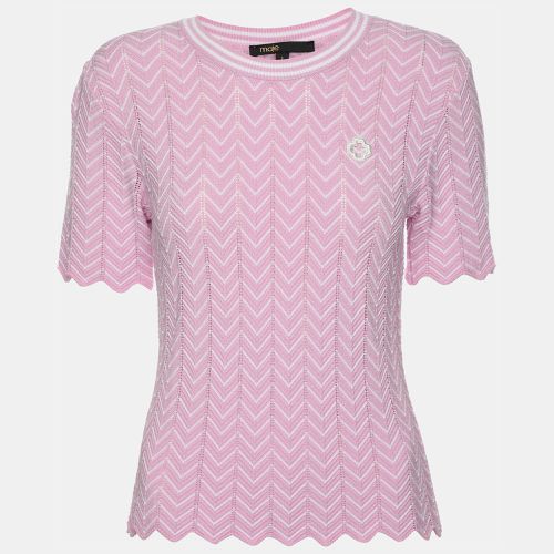 Maje Pink/White Chevron Knit Crew Neck Top S - Maje - Modalova