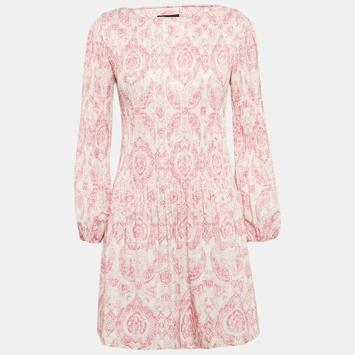 Maje White/Pink Paisley Print Crepe Pleated Mini Dress XS - Maje - Modalova