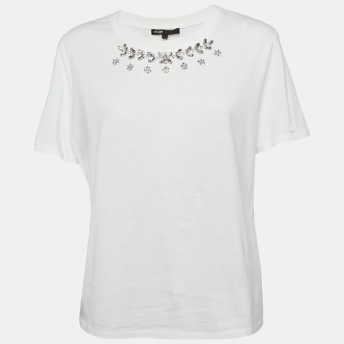 Maje White Studded Cotton Round Neck T-Shirt L - Maje - Modalova