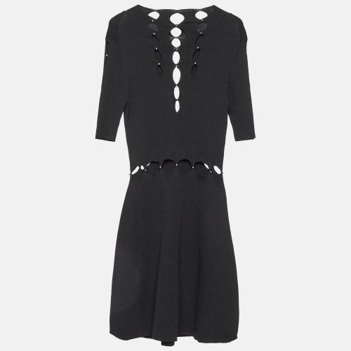 Maje Black Rib Knit Cut-Out Beaded Mini Dress M - Maje - Modalova