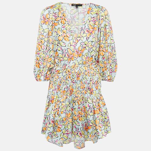 Maje Multicolor Floral Print Satin Cut-Out Smocked Mini Dress M - Maje - Modalova