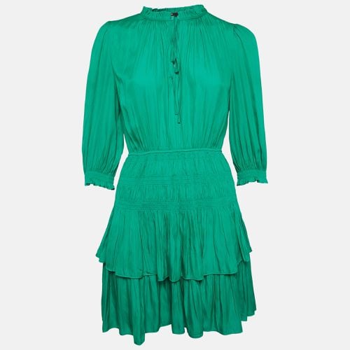 Maje Green Crepe Elasticized and Ruffle Detail Mini Dress M - Maje - Modalova