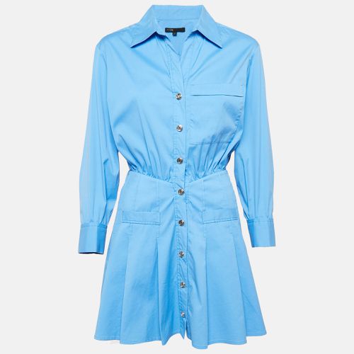 Maje Blue Cotton Button Front Pleated Mini Dress XS - Maje - Modalova