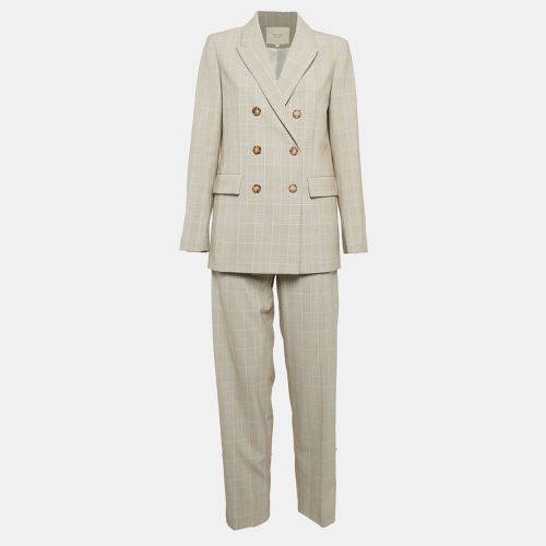 Maje Beige Glen Check Crepe Double Breasted Pants Suit L - Maje - Modalova