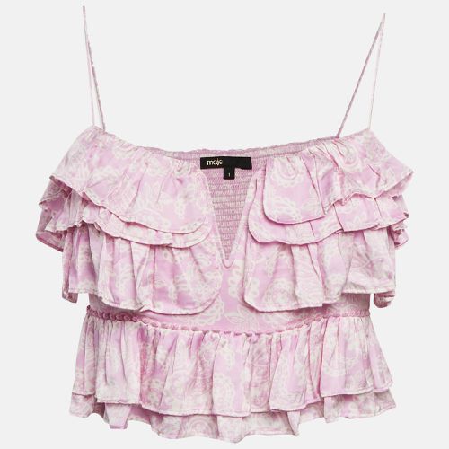 Maje Pink Paisley Print Satin Ruffled Crop Top S - Maje - Modalova