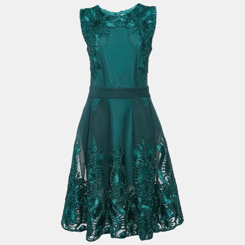 Maje Emerald Green Embroidered Mesh Knee-Length Dress L - Maje - Modalova