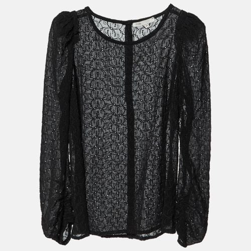 Maje Black Embroidered Crepe Top M - Maje - Modalova