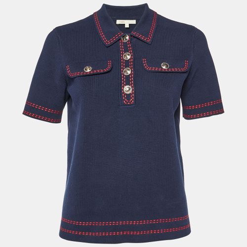 Maje Navy Blue Cotton Contrast Stitch Misla Polo Jumper M - Maje - Modalova