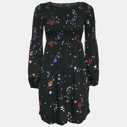 Maje Black Bird and Star Print Crepe Smocked Reskita Mini Dress XS - Maje - Modalova