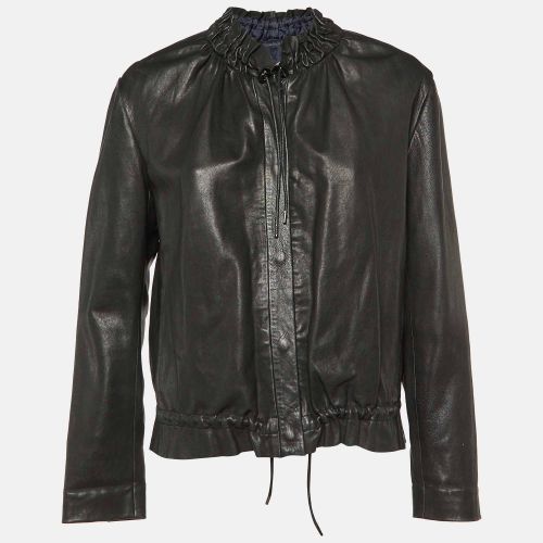 Maje Black Leather Ruched Biker Jacket L - Maje - Modalova