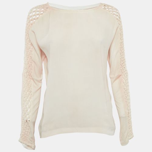 Maje Beige Crepe Sleeve Macrame Detail Top S - Maje - Modalova