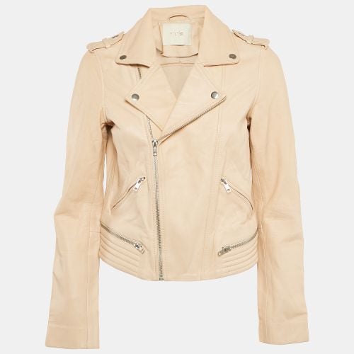 Maje Pink Nude Leather Zip-Up Biker Jacket M - Maje - Modalova