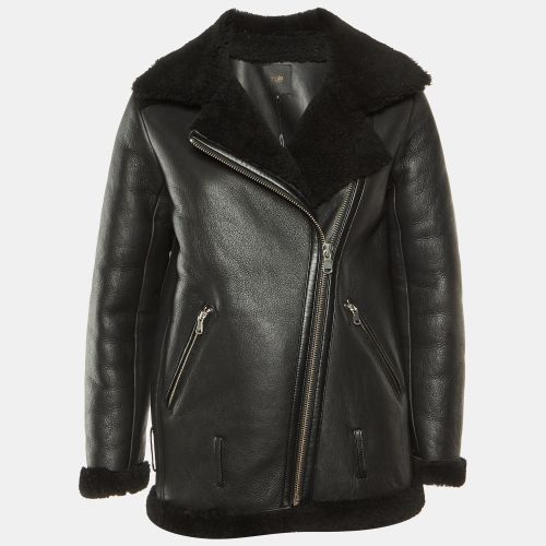 Leather Shearling Gombery Biker Jacket S - Maje - Modalova