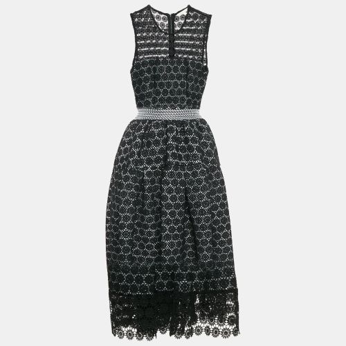 Maje Black Floral Lace Sleeveless Flared Short Dress S - Maje - Modalova