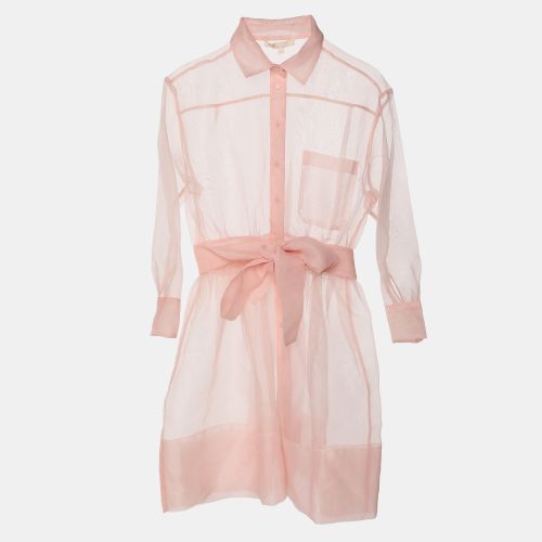 Rose Pale Organza Belted Mini Shirt Dress S - Maje - Modalova