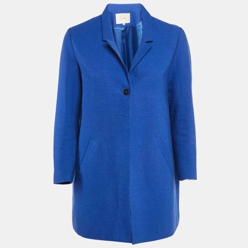 Navy Textured Cotton Blend Overcoat S - Maje - Modalova