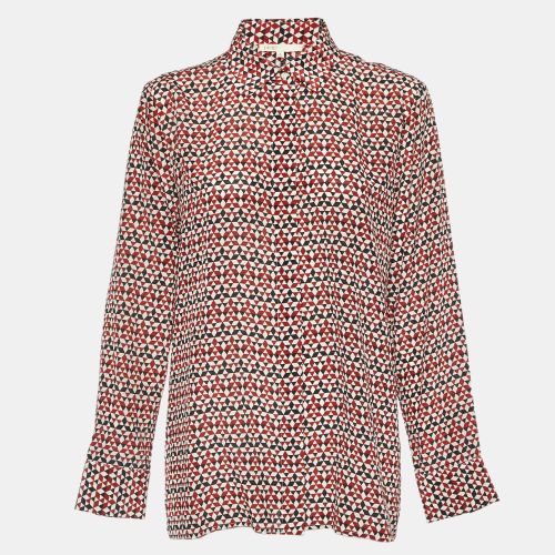 Maje Tricolor Geometric Print Silk Button Front Shirt L - Maje - Modalova