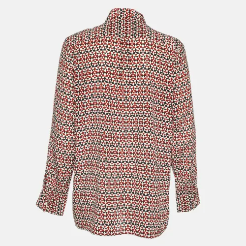 Tricolor Geometric Print Silk Button Front Shirt L - Maje - Modalova