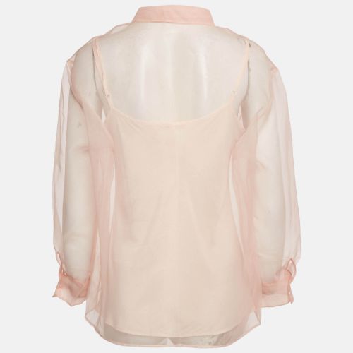 Peach/ Organza Button Front Long Sleeve Shirt L - Maje - Modalova