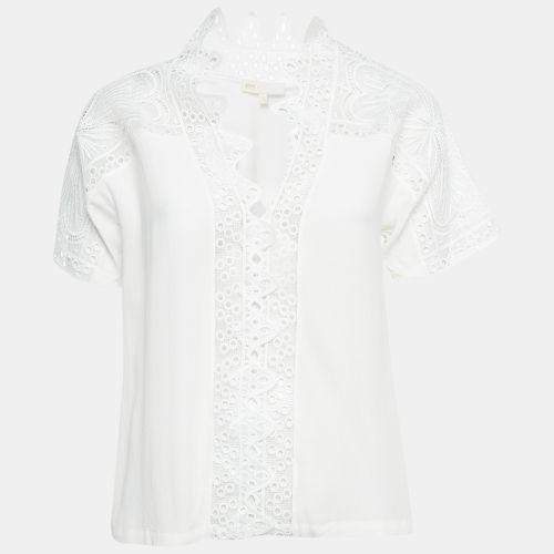 Maje White Lace Trim Chiffon Top S - Maje - Modalova