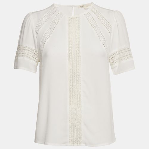 Maje White Lace Trim Crepe Top S - Maje - Modalova