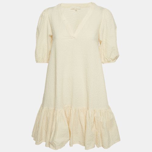 Maje Cream Seersucker Flounce Mini Dress S - Maje - Modalova