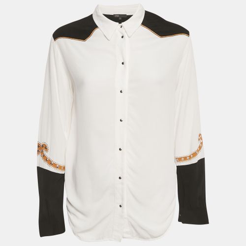 Maje White & Black Love Embroidered Crepe Chesti Shirt S - Maje - Modalova