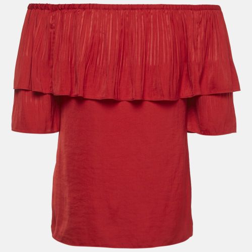 Maje Red Satin Plisse Ruffled Top S - Maje - Modalova