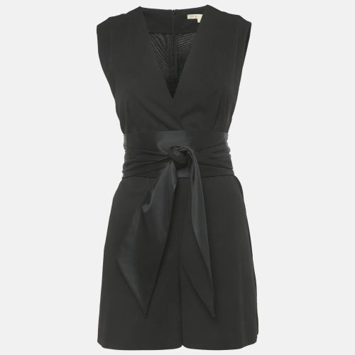 Maje Black Crepe Plunge Neck Belted Playsuit L - Maje - Modalova