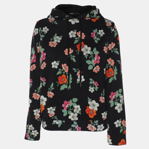 Maje Black Dark Grey Multicolor Floral Print Jersey Hoodie Sweatshirt S - Maje - Modalova