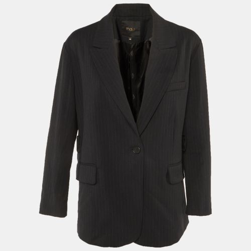 Maje Black Striped Crepe Single Breasted Blazer L - Maje - Modalova